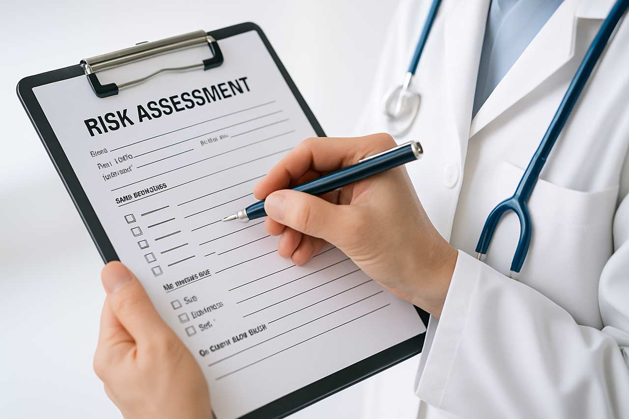 Medical professional completing patient risk assessment chart – Curtis Legal